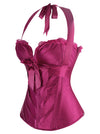 Women's Burlesque Satin Padded Halter Zipper Bustier Corset Top Purple Side View