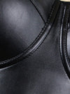 Women's Retro Spaghetti Straps Push Up Faux Leather Party Bustier Crop Top Bra Black Detail View