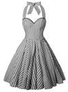 Charmian Women's 1950s Vintage Retro Sleeveless Swing Floral Halter Corset Dress Black Plaid Main Image