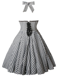 Neckholder-Kariertes Rockabilly-Swing-Party-Cocktailkleid, Rückansicht