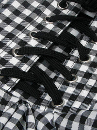 A-Linien-Kleid mit ausgestelltem Schottenmuster und Teeparty-Detailansicht