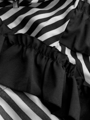 Vintage Retro Lady Black Steampunk Cosplay Gothic Stripe High Low Cyberpunk Skirt Detail View