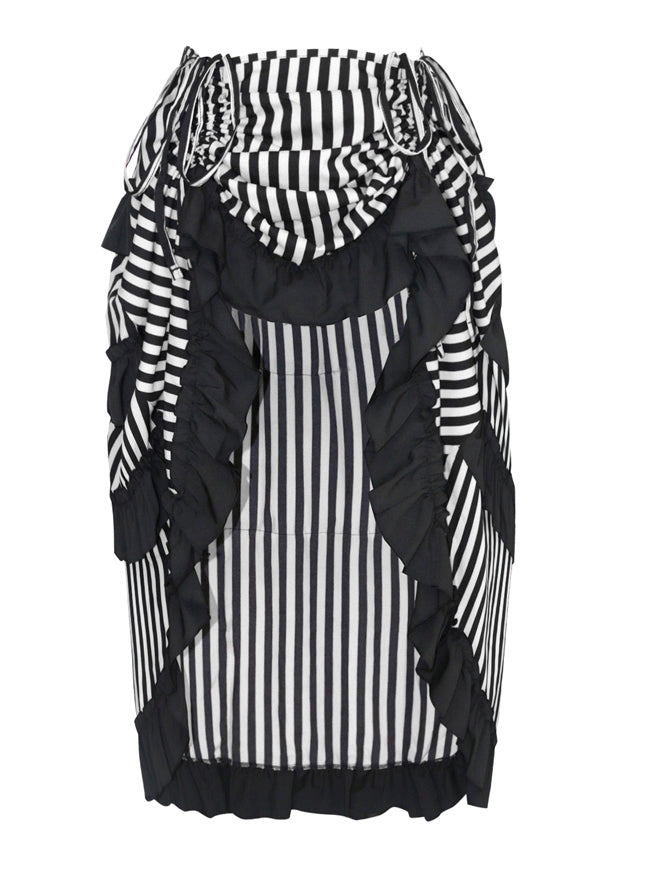 Steampunk Gothic Stripe High Low Cyberpunk Skirt Black/White Main Image