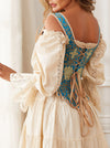 Victorian Vintage Steel Boned Brocade Lace Up Bustier Overbust Corset Top with Straps