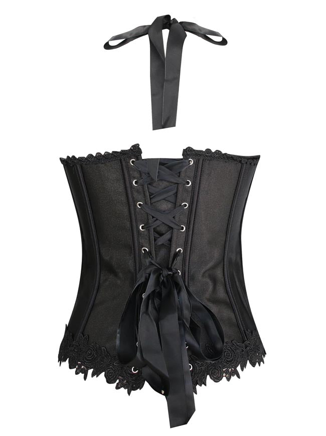 Vintage Retro Çiçəkli Jakarlı Krujeva Halter Bustier Korseti Qalstuklu