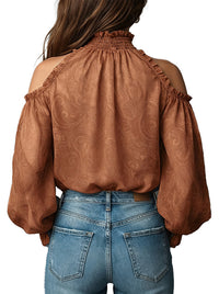 Womens Boho Floral Long Sleeve Loose Chiffon Blouses Back View