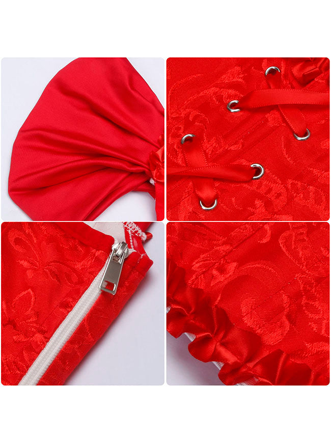 Corsé gótico rojo con volantes y mangas cortas para fiestas (vista detallada)