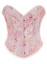 Charmian Women's Vintage Daisy Floral Print Lace Up Overbust Corset Bustier Top Pink Main Image