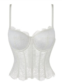 Charmian Women's Y2K Spaghetti Strap Sheer Lace Bustier Lingerie Corset Top White Main Image