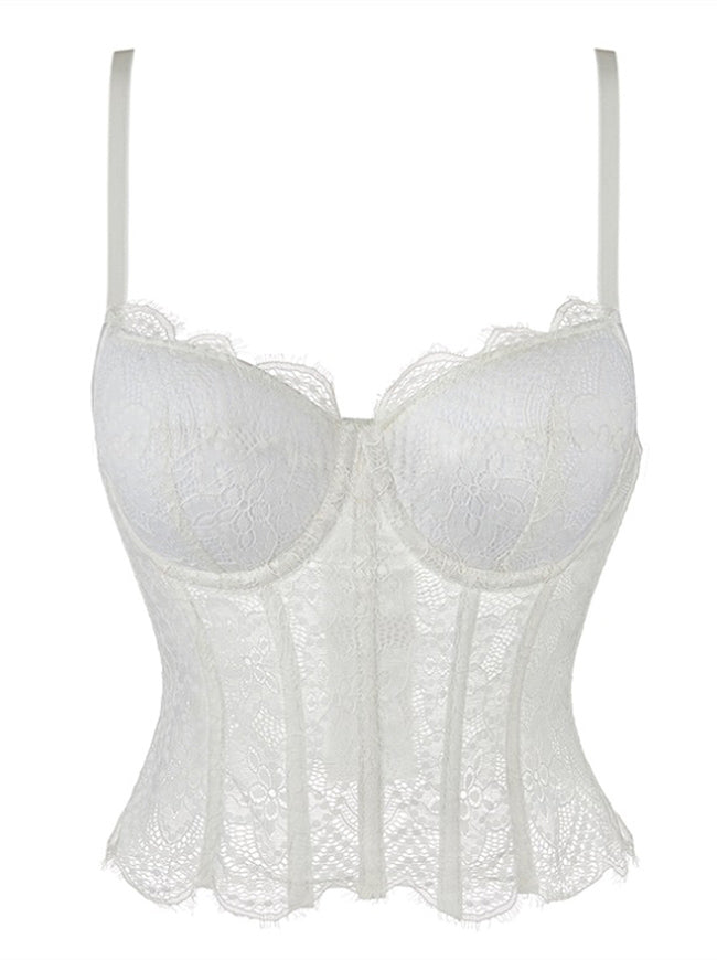 Charmian Women's Y2K Spaghetti Strap Sheer Lace Bustier Lingerie Corset Top White Main Image