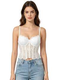 Women Overbust Lace Sheer Y2K Party Corset Tops Model View