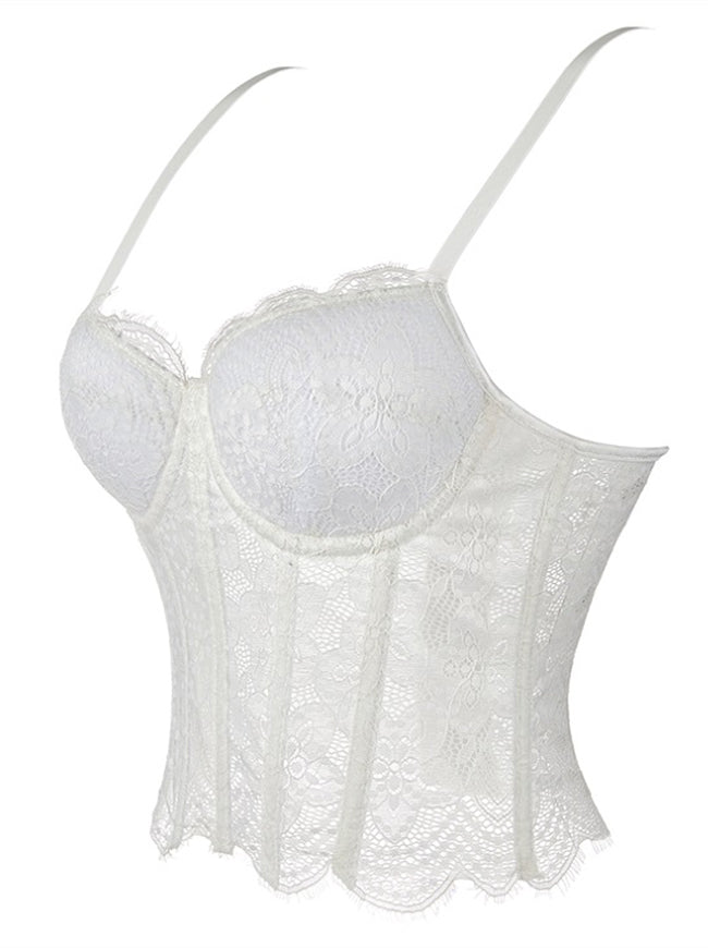 Women Boned Push Up Corset Top with Straps Side View