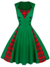 Killreal Women's 1950s Style Retro Vintage Rockabilly Dress with Plaid Patchwork Green Plaid Main Image