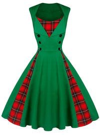 Killreal Damen 1950er Jahre Stil Retro Vintage Rockabilly Kleid mit kariertem Patchwork Grün Plaid Hauptbild