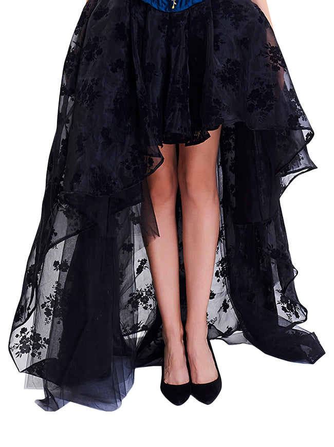 Steampunk Gothic Irregular Floral Print High Low Party Skirt
