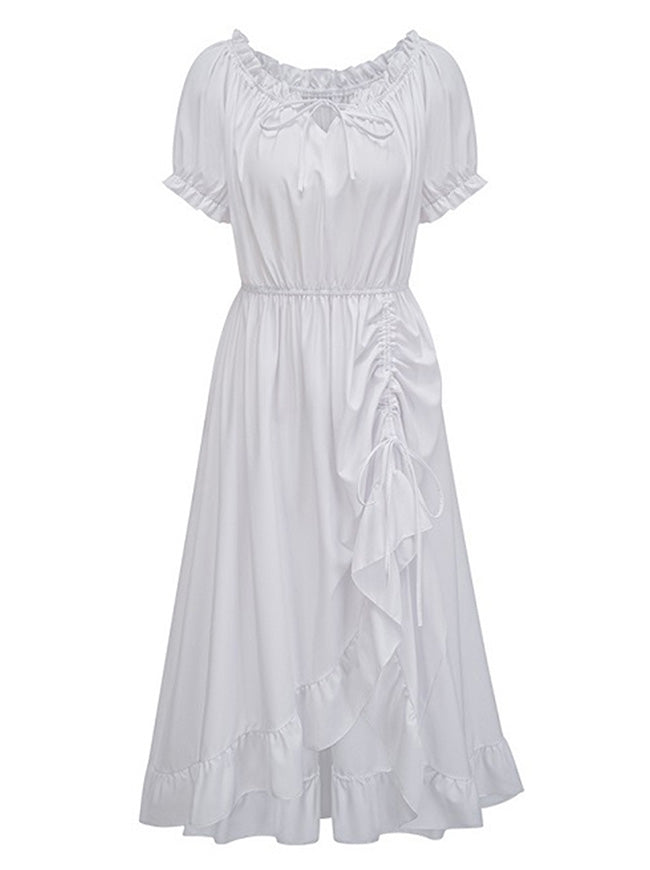 Charmian Women's Renaissance Style Off Shoulder Puff Sleeve Maxi Dress with Drawstring Hem White Main Image