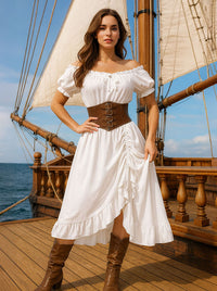 Beach Vacation Front Tie Dress Off Shoulder Maxi Detail View