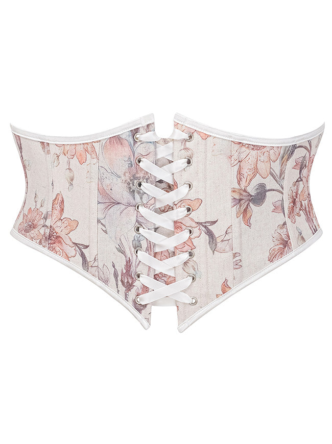 Charmian Women's Renaissance Vintage Floral Lace Up Corset Waist Belt Beige Main Image
