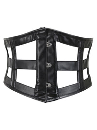 Charmian Women's Punk Gothic Leather Underbust Corset Lace-Up Wide Waist Cincher Belt Black Main Image