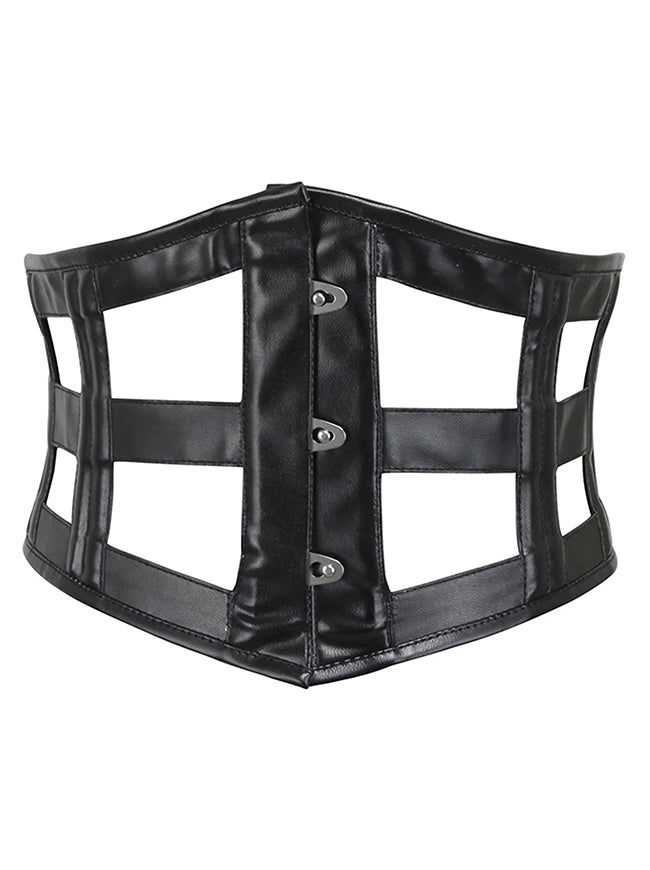 Charmian Women's Punk Gothic Leather Underbust Corset Lace-Up Wide Waist Cincher Belt Black Main Image
