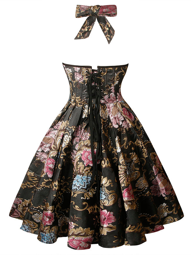 فستان نسائي من قماش الجاكار المزخرف بالزهور - عرض الموديل