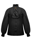 Charmian Men's Gothic Victorian Long Sleeve Ruffled Pirate Shirt with Buttons Black Main Image