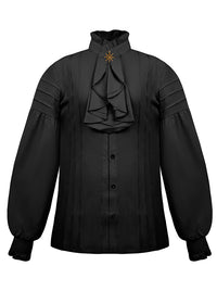 Charmian Men's Gothic Victorian Long Sleeve Ruffled Pirate Shirt with Buttons Black Main Image