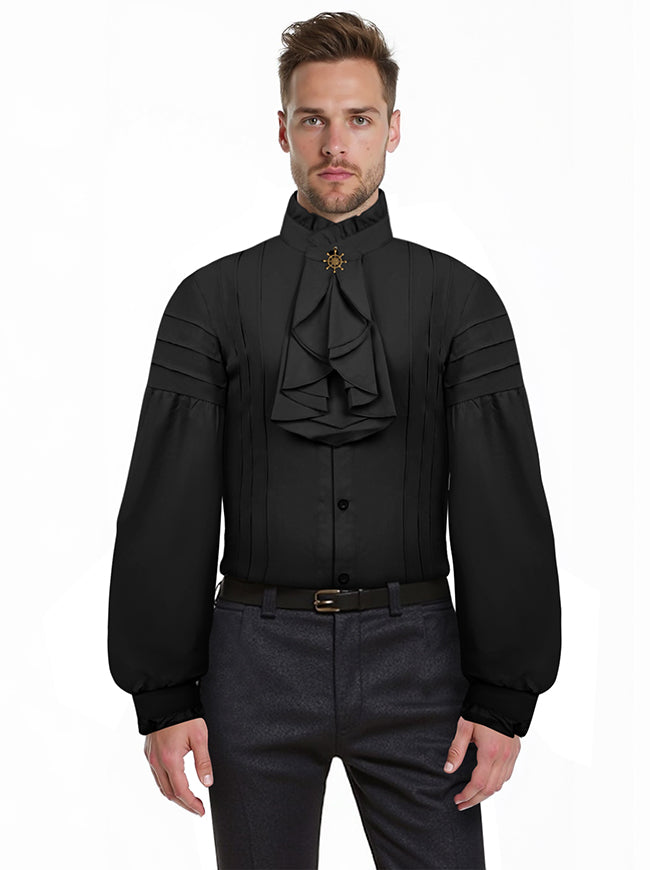 Charmian Men's Gothic Victorian Long Sleeve Ruffled Pirate Shirt with Buttons Ivory / XL/Fit Bust 50.8