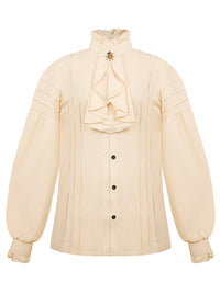 Charmian Men's Gothic Victorian Long Sleeve Ruffled Pirate Shirt with Buttons Ivory Main Image