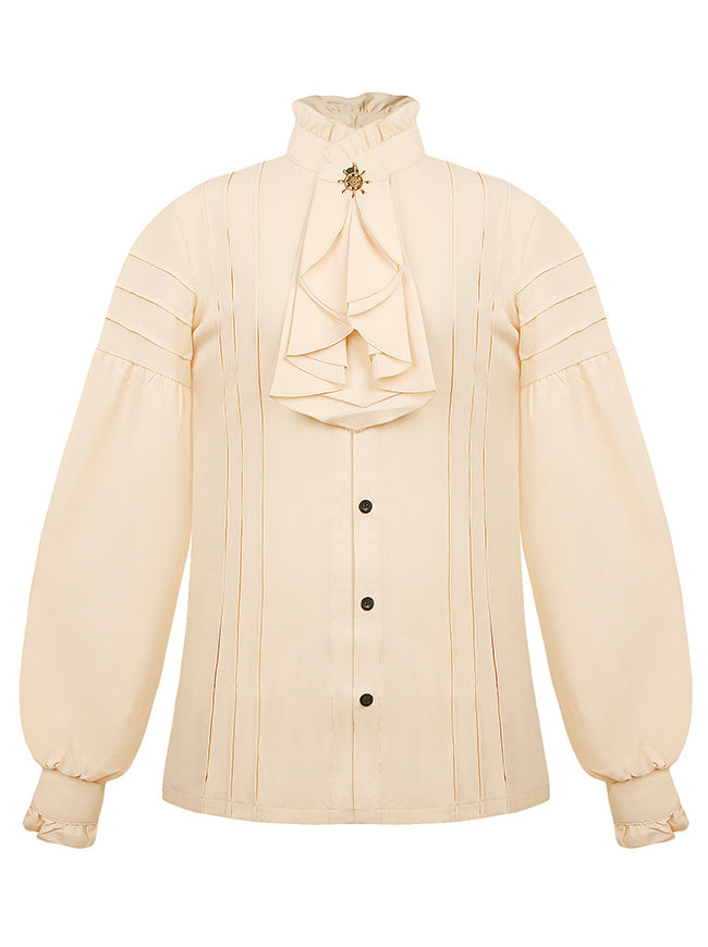Charmian Men's Gothic Victorian Long Sleeve Ruffled Pirate Shirt with Buttons Ivory Main Image
