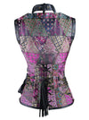 Corset serre-taille à col haut désossé en acier gothique pour femmes avec veste et ceinture vue arrière multicolore