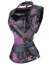Women's Steampunk Spiral Steel Boned Brocade High Neck Corset with Jacket and Belt Multicolored Side View