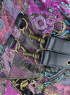 Corset à lacets à col haut désossé en acier en spirale pour femmes de haute qualité avec veste et ceinture Vue de détail multicolore