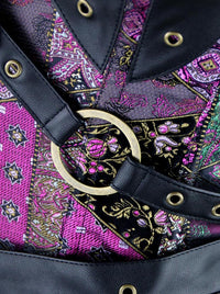 مشد نسائي من الجلد الصناعي ذو رقبة عالية مع سترة وحزام متعدد الألوان لعرض التفاصيل