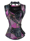 Steel Boned Retro Goth Brocade Steampunk Bustiers Corset Top with Jacket and Belt Main View