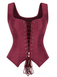 Charmian Women's Renaissance Faux Suede Corset Vest Pirate Bodice for Cosplay Costume Wine Red Main Image
