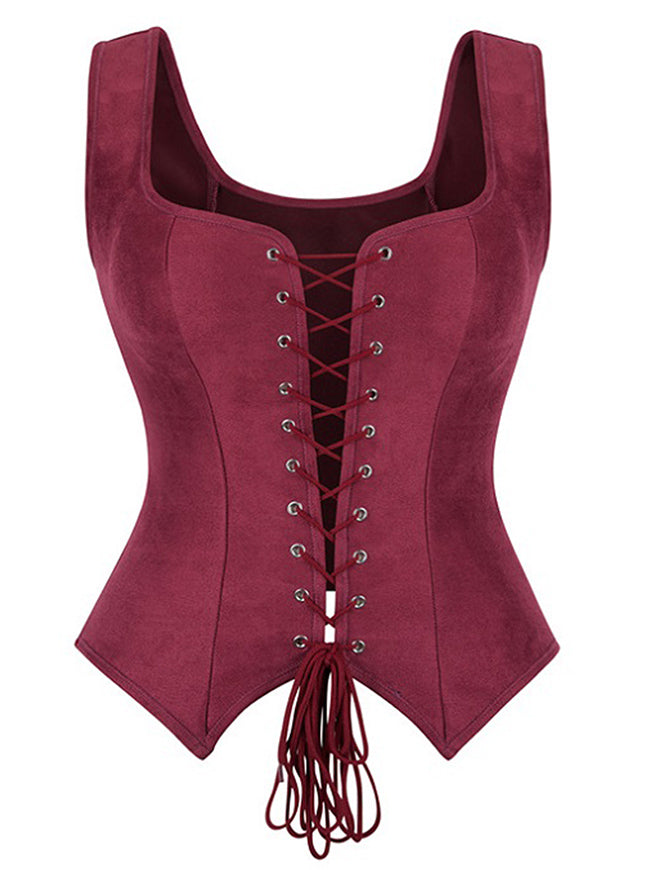 Charmian Women's Renaissance Faux Suede Corset Vest Pirate Bodice for Cosplay Costume Wine Red Main Image