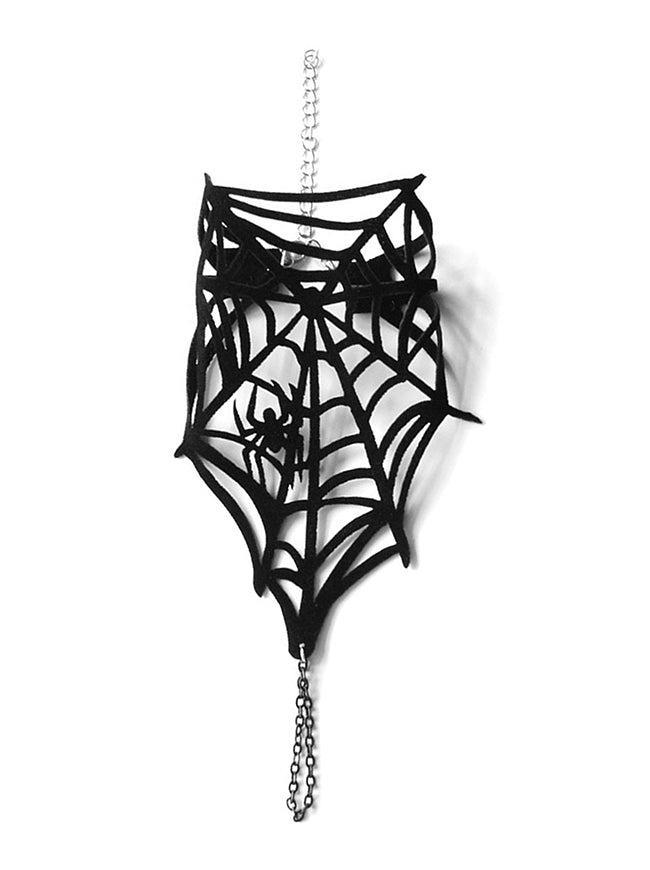 Women's Gothic Punk Spider Web Lace Hand Harness with Finger Chain Black Main Image