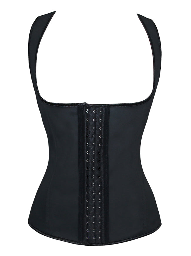 Classical High Quality Casual All-match Women Black Latex Waist Cincher Underbust Vest Corset Tops Back View