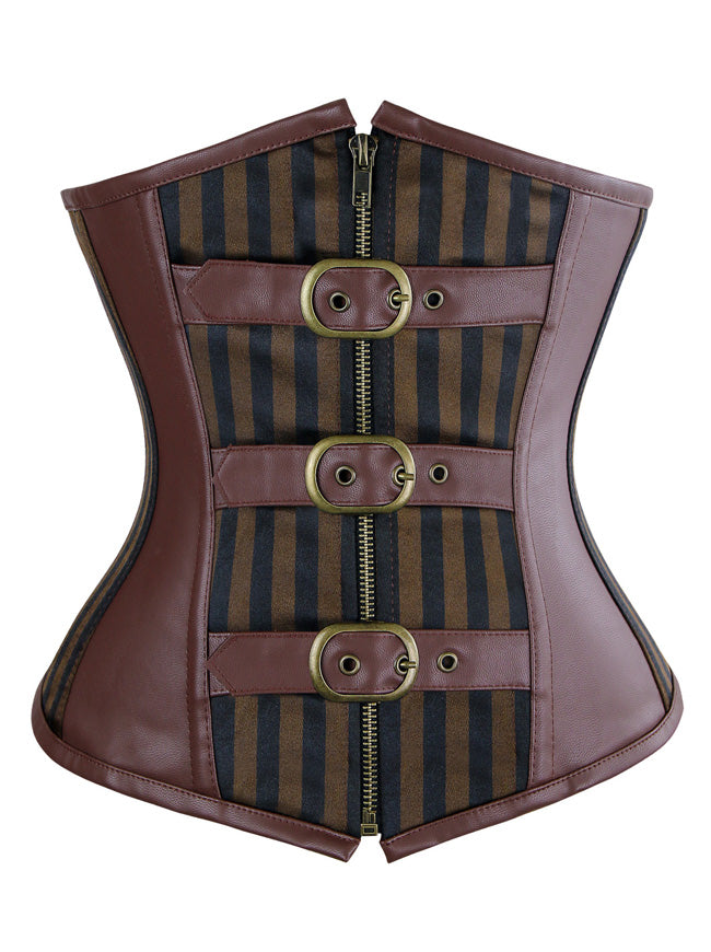 Stripe Underbust Gothic Retro Steampunk Corset Top with Buckles