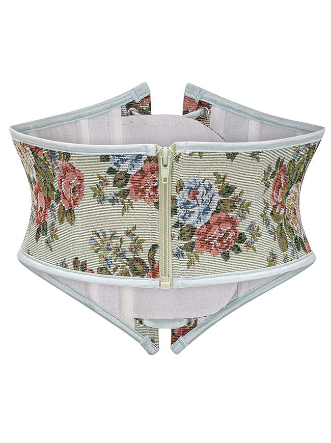 Floral Print Renaissance Belt Women Wide Structured Corset Belt Detail View