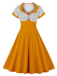 Killreal Women's Vintage Style 1950's Retro Polka Dot Swing Cocktail Dress Yellow Main Image