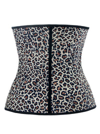 Women's Steel Boned Latex Hooks Waist Trainer for Weight Loss Underbust White Leopard Back View