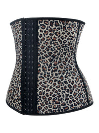 Women's Steel Boned Latex Hooks Hourglass Slimming Underbust White Leopard Side View