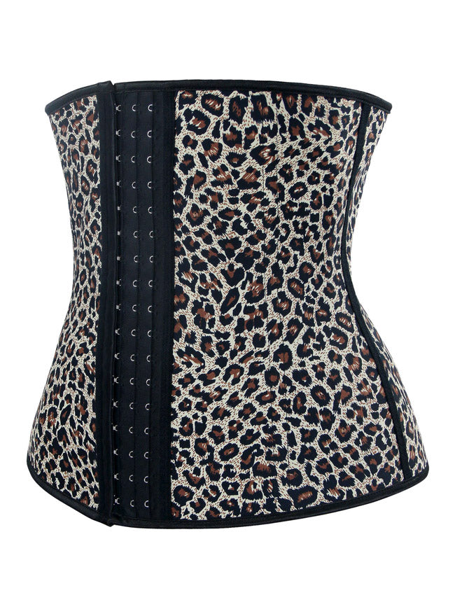 Women's Steel Boned Latex Hooks Hourglass Slimming Underbust White Leopard Side View
