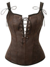 Charmian Women's Renaissance Vintage Lace Up Pirate Overbust Corset Bustier with Zipper Brown Main Image