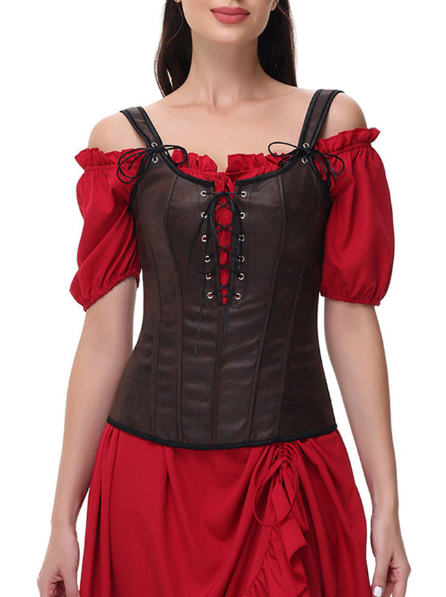 Renaissance Vintage Lace Up Pirate Overbust Corset Bustier with