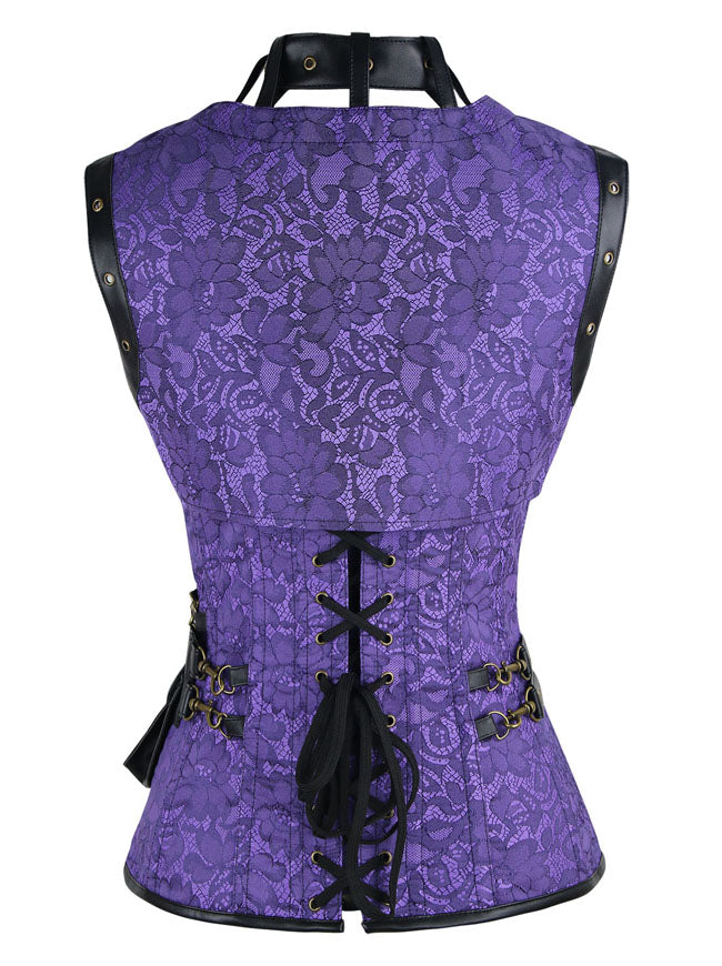 Steampunk Vintage Brocade Boned Lace Up Corset with Jacket and Belt