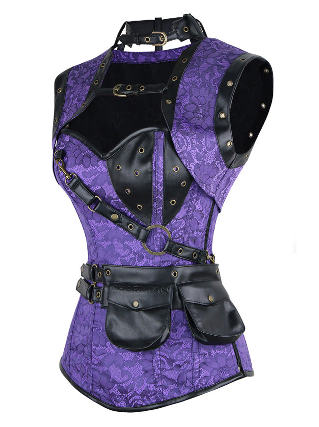 Retro Renaissance Waist Training Corset with Removable Jacket Side View