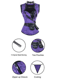 Viktorianisch-gotisches Bustier-Korsett mit floralem Brokatmuster, Schnürung und Jacke (Detailansicht)